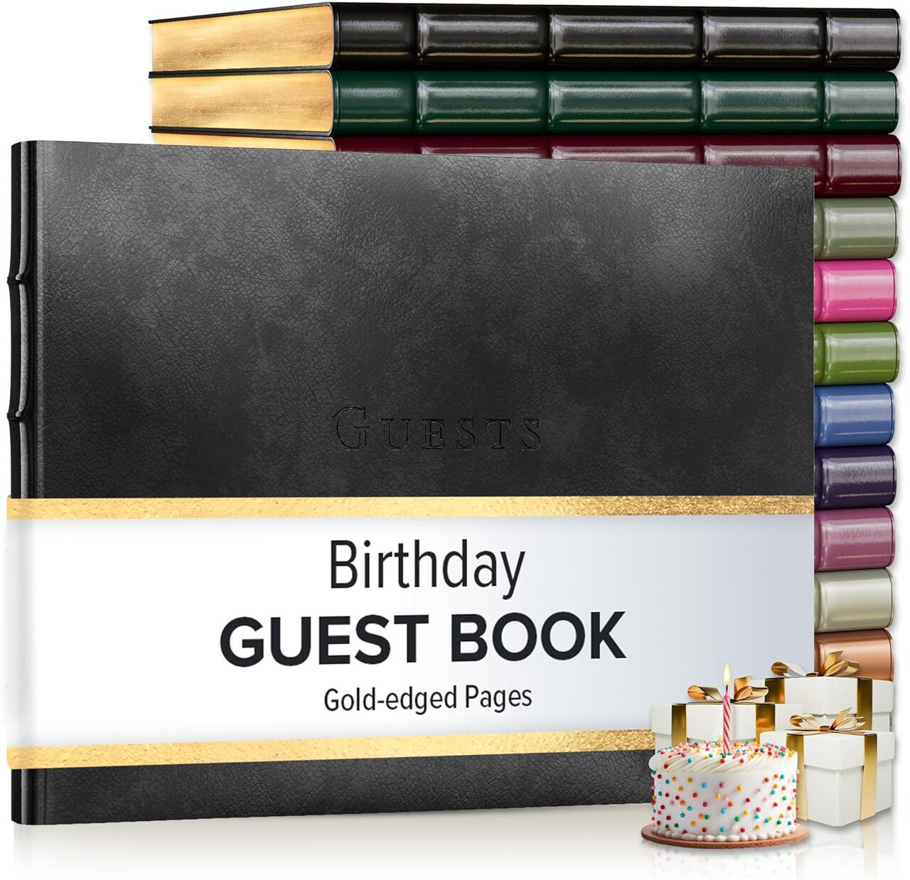 Gallery Leather Birthday Guest Book for Party Celebrations - Hardcover, Bound Leather Sign in Guest Book with 192 Lined Pages for Messages & Photos - 7" x 9"